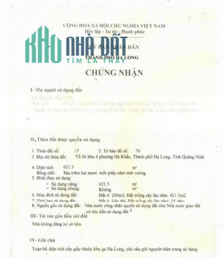 Chính chủ bán mảnh đất tại Tổ 36 Khu 4, P.Hà Khẩu, TP.Hạ Long, 7tr/m2; 0974303890