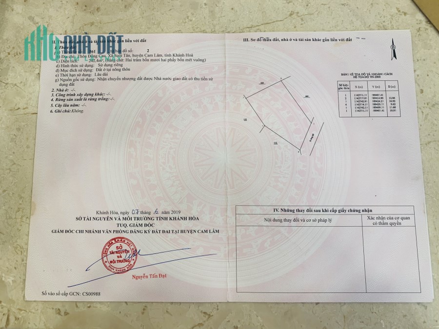 Bán gấp lô đất nằm ngay sau KCN Suối Dầu giá 4tr5/m2