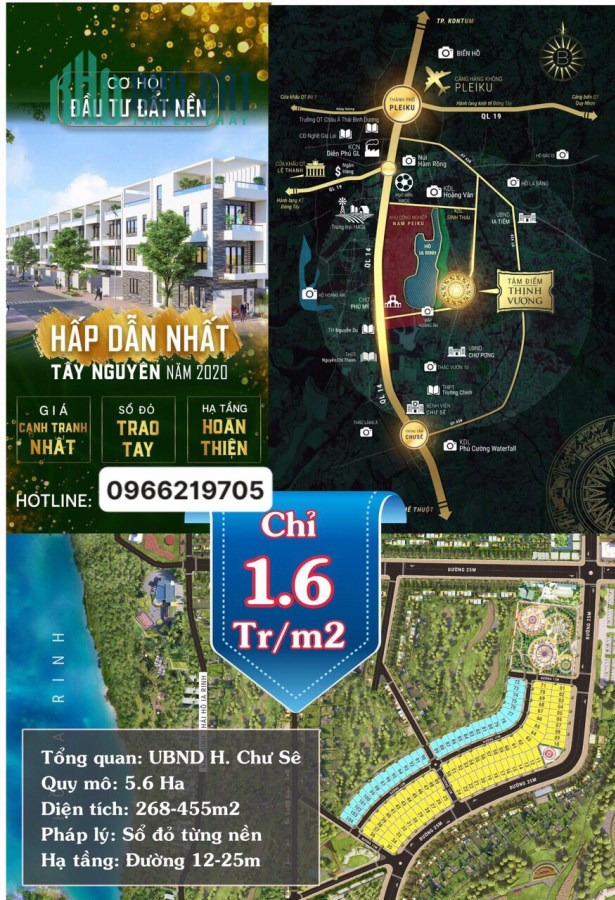 ĐẤT NỀN THỔ CƯ RẺ NHẤT KHU VỰC TÂY NGUYÊN, KỀ KCN NAM PLEIKU 200 HA, CHỈ 1,5 TRIỆU/M2