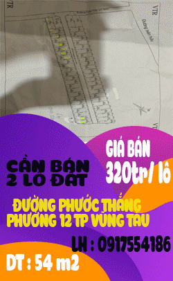 BÁN 2 LÔ ĐẤT F0 ĐƯỜNG PHƯỚC THẮNG PHƯỜNG 12 TP BÀ RỊA VŨNG TÀU