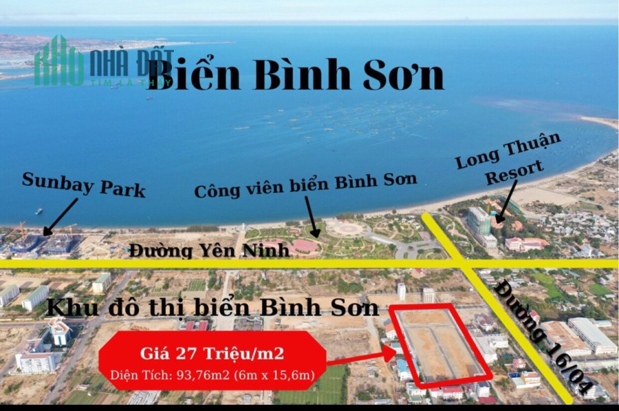 Cháy bảng hàng lô đất nền khu đô thị biển Bình Sơn- Ninh Chữ, giá chỉ từ 27tr/m2