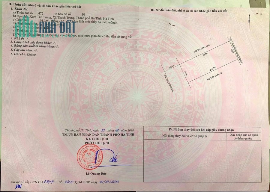 Bán Nhà và Đất mặt tiền đường Quốc lộ 1A- Trần Phú TP Hà Tĩnh