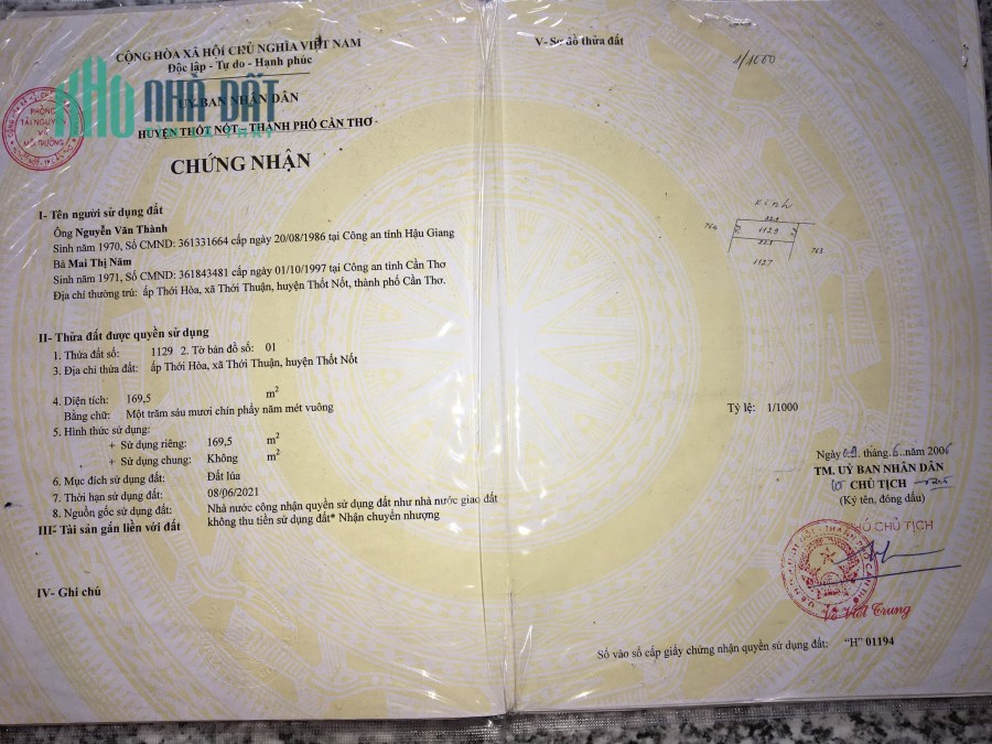 Chính chủ cần bán đất phường Thới Thuận Quận Thốt Nốt Cần Thơ