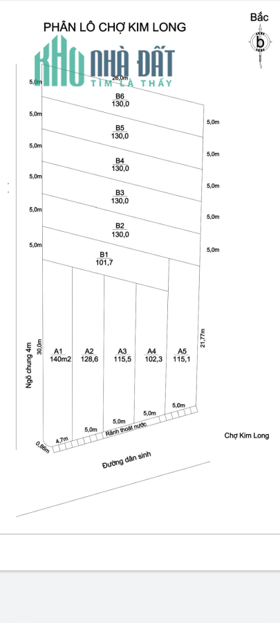 Bán 1408m2 đất chợ số 8 Kim Long, tiện phân lô, vị trí đẹp. Gần chợ, trường học, UBND
