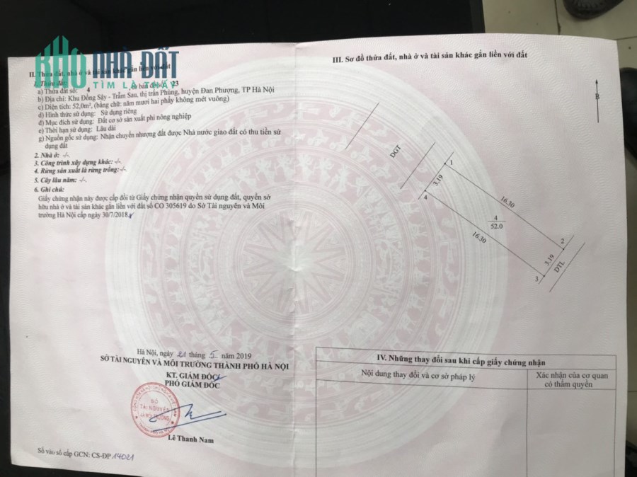Chính chủ cần bán đất Đồng Sậy - Trẫm Sau - Thị trấn Phùng - Đan Phượng. Diện tích 52m2