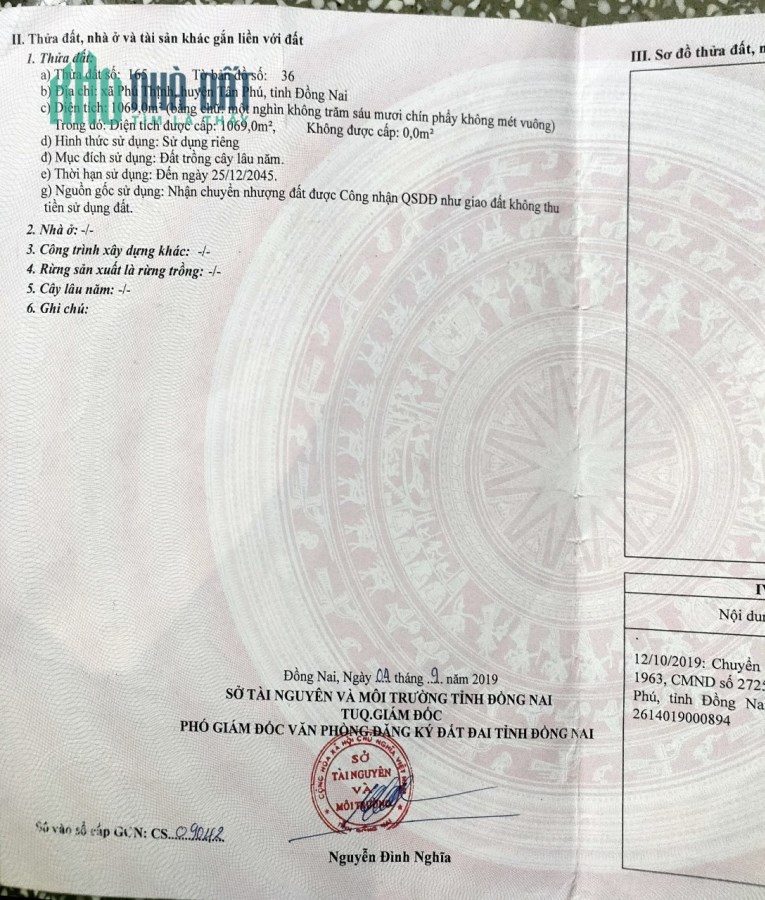 Cần bán đất xã Phú Thịnh huyện Tân Phú tỉnh Đồng Nai