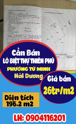 Cần bán lô biệt thự Thiên Phú phường Tứ Minh Hải Dương