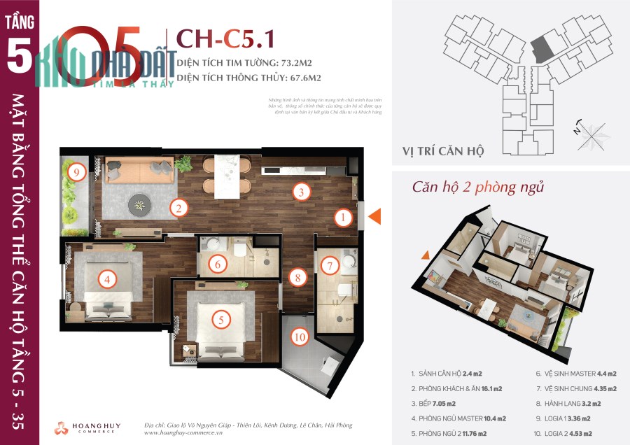 Bán căn hộ  73m2, 2 phòng ngủ tại Hoàng Huy Commerce Lê Chân Hải Phòng