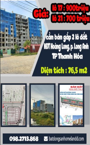 Cần Bán Gấp 2 Lô Đất Khu Đô Thị Hoàng Long Phường Long Anh TP Thanh Hóa