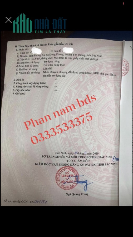 cần bán 2 lô liền nhau siêu đẹp tại phong xa,đông phong,yên phong, bắc ninh