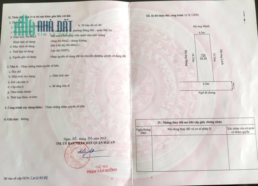 Bán lô đất ngõ 455 Đằng Hải - Hải An - Hải Phòng.