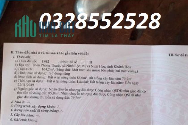 Chính chủ bán đất tại QL1A xã Ninh Lộc, TX.Ninh Hòa, Khánh Hòa, 350tr; 0328552528