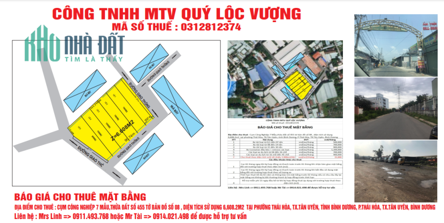 Mặt bằng cho thuê : sân bãi đậu xe và chứa vật tư gần ngã tư Miếu Ông Cù, Bình Dương.