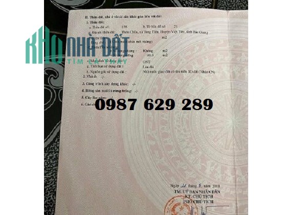 Chính chủ cần bán nhanh lô đất tại Thôn Chùa, Xã Tăng Tiến, Việt Yên, Bắc Giang 3,45 tỷ, 0987629289