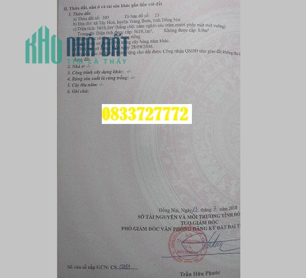 Cần nhượng lại 5610m2 đất cho ai cần Đầu Tư hay An Cư, 2tr/m2; 0833727772