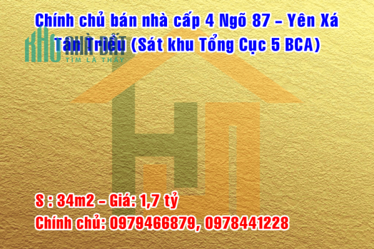 Chính chủ bán nhà cấp 4 ngõ 87 Yên Xá, Tân Triều, sát khu Tổng cục 5 BCA