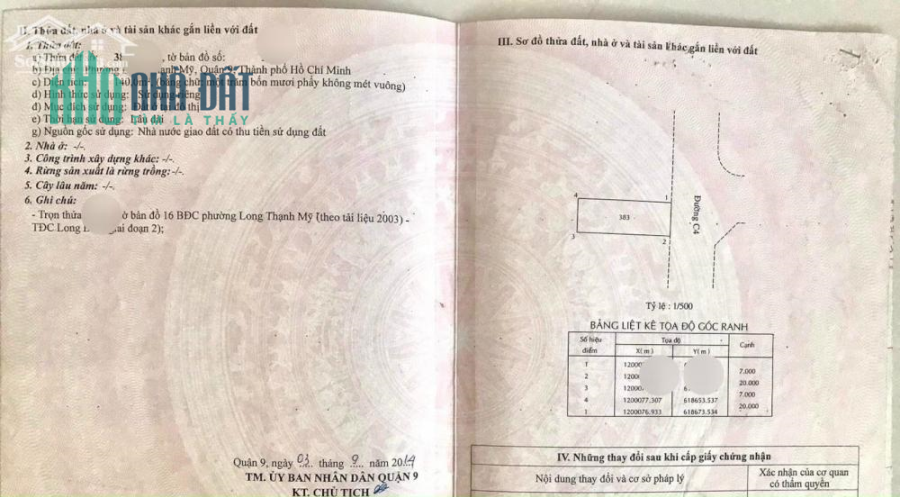 EM CẦN BÁN LÔ ĐẤT140M2, ĐƯỜNG SỐ 27 ,P.LONG THẠNH MỸ ,Q9