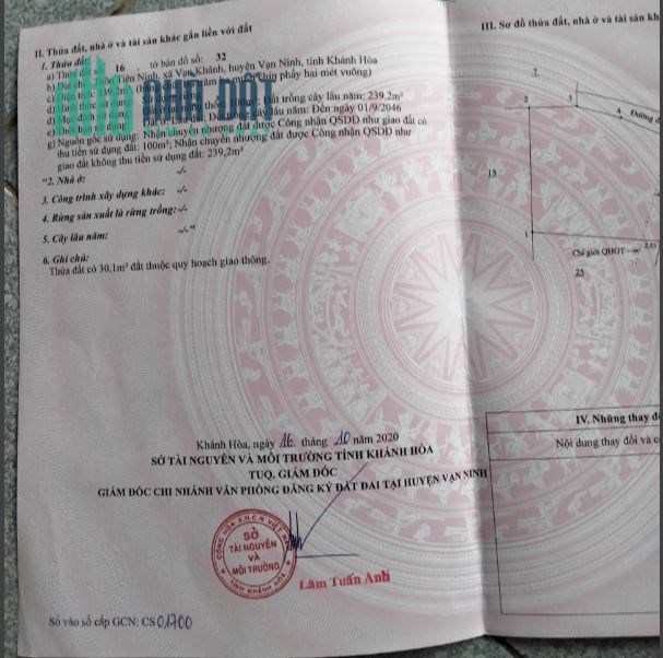 Chính chủ cần sang nhượng lô đất đẹp tại Xã Vạn Khánh, Vạn Ninh, Khánh Hòa, giá tốt