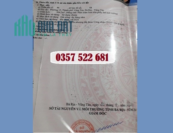 Chính chủ bán 2 lô đất Phường 12, TP Vũng Tàu - 0357522681