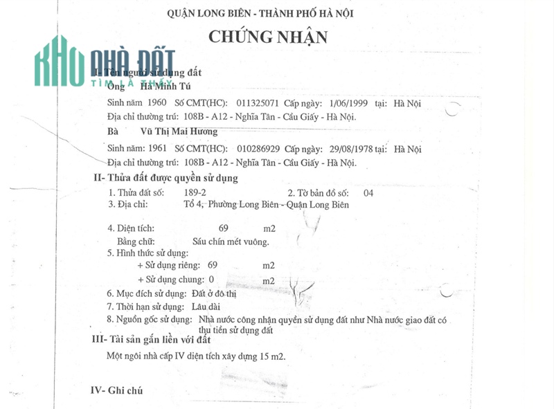 Chính chủ bán đất tại số 62 ngõ 26 Tư Đình, Quận Long Biên, Hà Nội