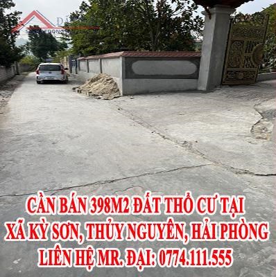 Cần bán 398m2 đất thổ cư tại xã Kỳ Sơn, Thuỷ Nguyên, Hải Phòng, 1,67 tỷ; 0774111555