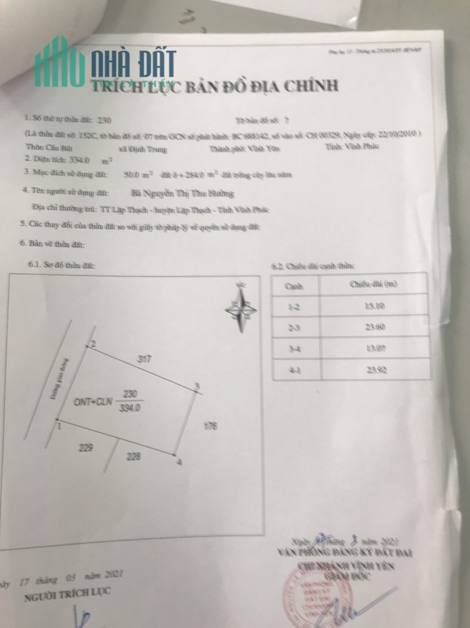 Bán đất Cầu Bút, Định Trung, Vĩnh Yên 334m2, giá: 10,x tr/m2.☎️Liên hệ: 0986.454.393-0986.797.222