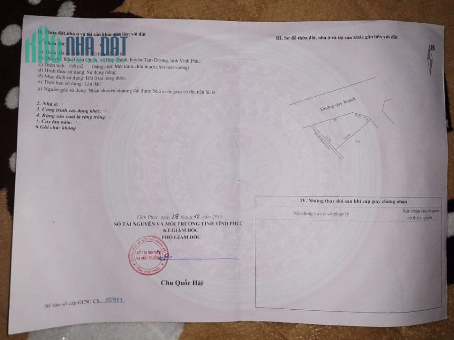 Bán lô đất B1 khu phân lô Giàn Chiếu,Tam Dương 199m2, giá: 15tr/m2.Liên hệ: 0986.454.393
