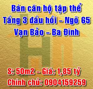 Bán căn hộ tập thể tầng 3 đầu hồi, ngõ 65 Vạn Bảo, Ba Đình, Hà Nội