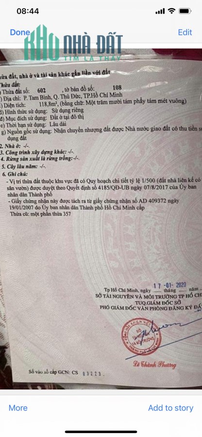 Cần bán lô đất gần 119m2 tại Khu nhà đất ở (Lam Phương) Tam Bình, Thủ Đức, HCM