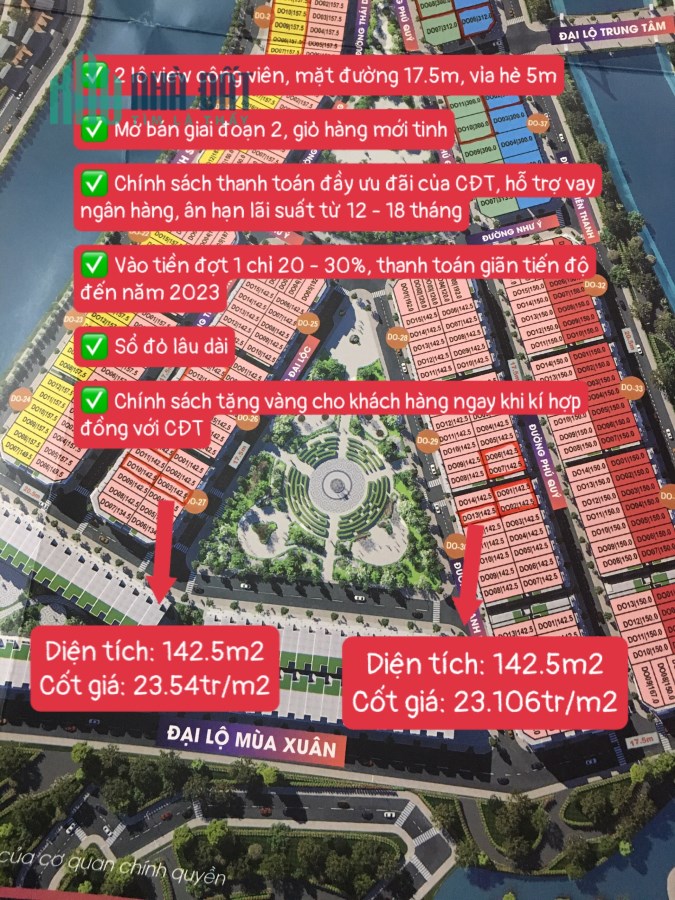 2 LÔ VIEW TRỰC DIỆN CÔNG VIÊN - ĐƯỜNG 17.5M - SỔ ĐỎ LÂU DÀI