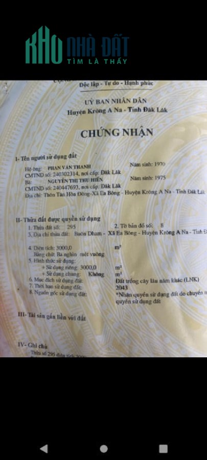 Cần bán lô đất có sẵn bơ - mít tại Ea Bông, KRông Ana, ĐăK Lăk, giá tốt