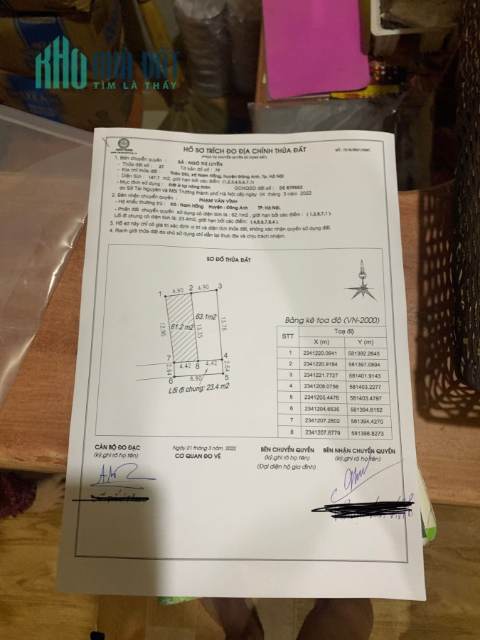 Chính chủ bán mảnh đất61.2m2 tại ngõ 46 đường nam Hồng-huyện đông anh
