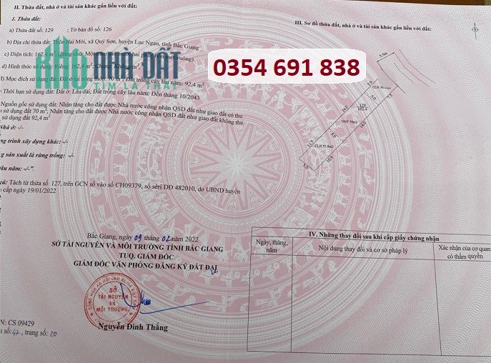 Bán 2 lô liền kề vị trí đẹp tại xã Quý sơn, Lục Ngạn, Bắc Giang, 1,5 tỷ, 0354691838