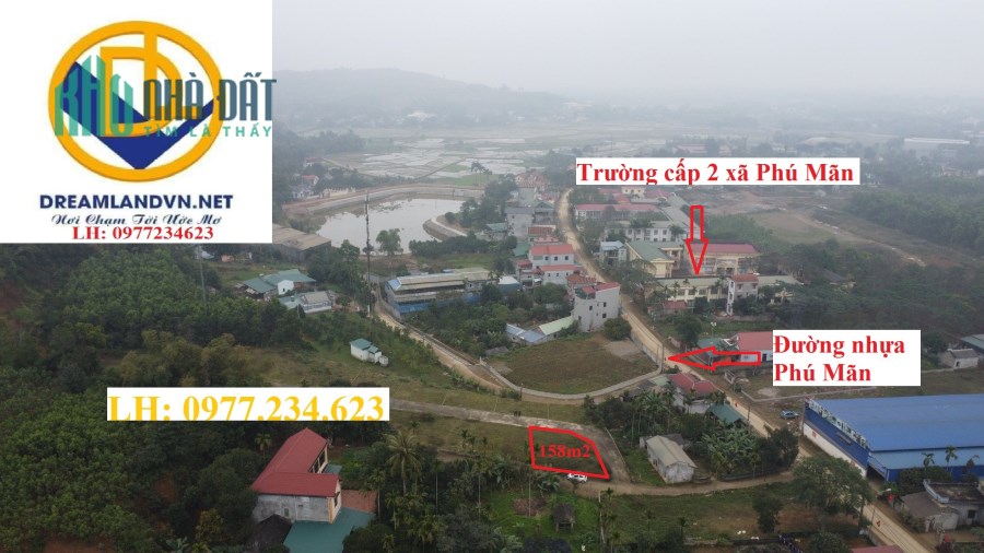 Lô Góc 3 mt 158m2 Đối Diện Trường Cấp 2 Phú Mãn giá 10tr/m. LH: 0977234623