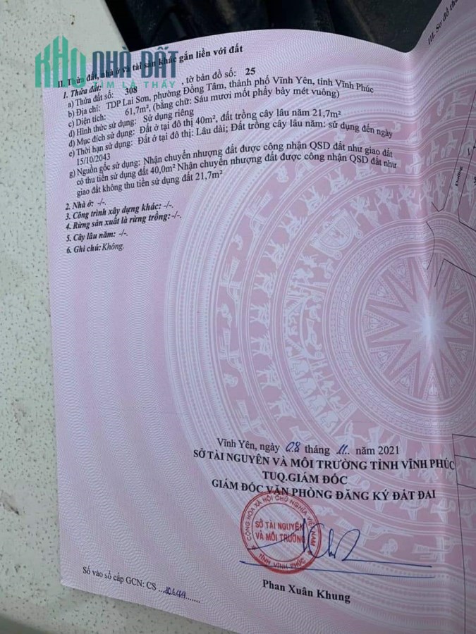 Bán ô đất Lai Sơn Đồng tâm, Vĩnh yên, Vĩnh Phúc.61,7m2, giá: 8xxtr.Liên hệ: 0986.454.393