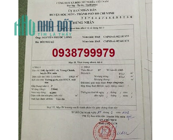 Cần bán nhà tại xã Trung Chánh, Hóc Môn, Hồ Chí Minh, 9,2 tỷ, 0938799979
