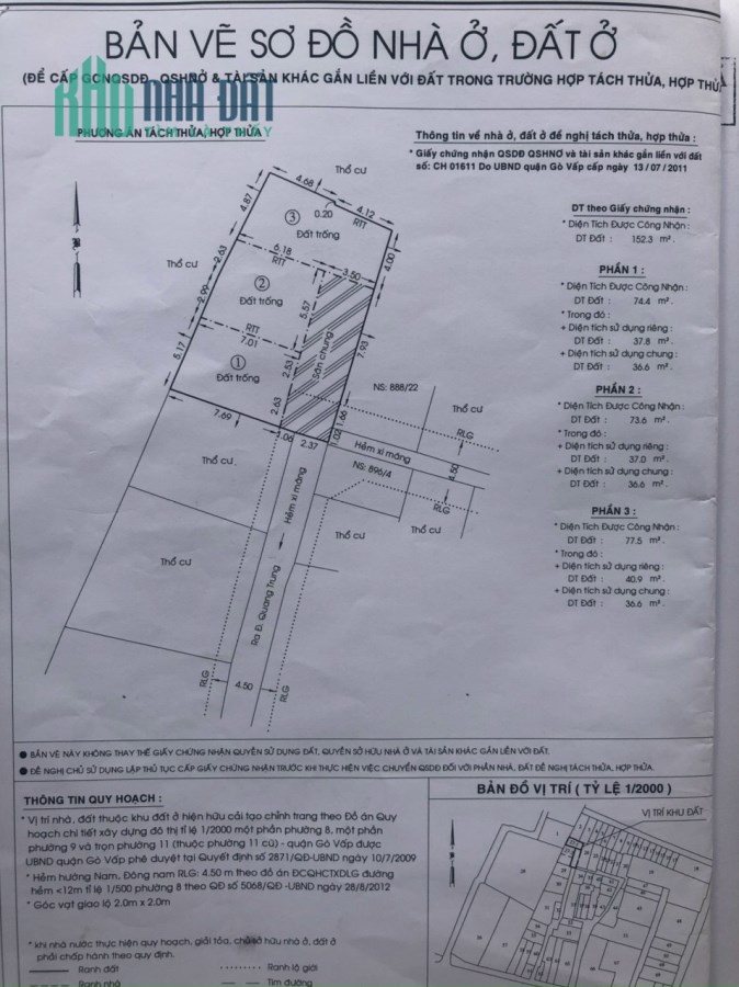 Bán 3 lô đất Quang Trung, P.8, Quận Gò Vấp 3,15tỷ