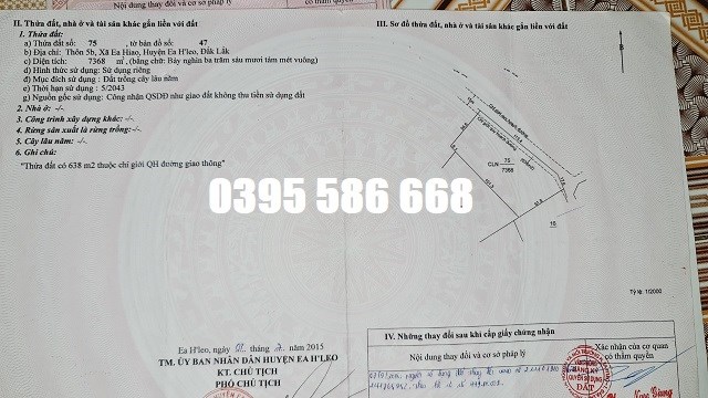 Bán đất xã Ea Hiao, Huyện EaHLeo, Đăklăk, 2,7 tỷ, 0395586668