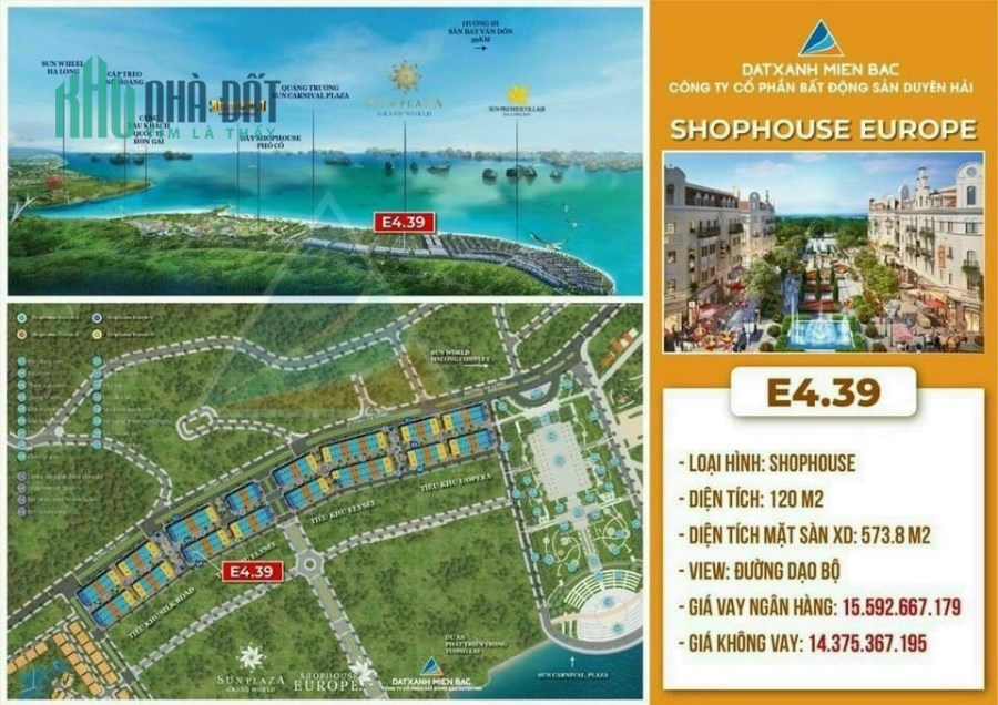 Độc quyền shophouse Europe Hạ Long-E4.39 - 15 tỷ ( Giá đợt 1 x rẻ hơn 2 tỷ )-Tặng gói nội thất 850tr
