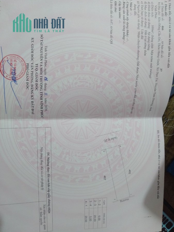 Bán đất mặt đường QL.2C khu đấu giá Cầu Đỏ , Đạo Tú , Tam Dương 100m2, giá: 2,63 tỷ.Liên hệ: