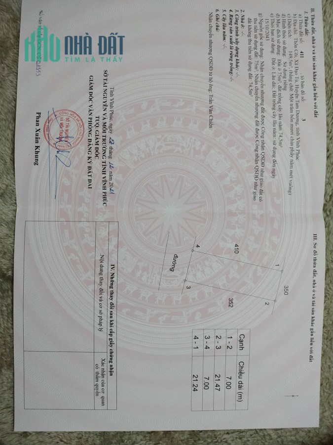 Bán 2 ô tại Thôn Cõi giáp khu công nghiệp Tam Dương giá : 7,5tr/m2.Liên hệ: 0986.454.393