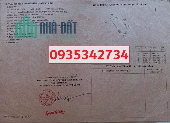 Kẹt tiền bán gấp lô đất đẹp 930m2 tại Hoà An, Phú Hoà, Phú Yên; 9xxtr; 0944144229