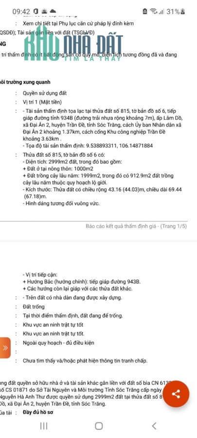 Cần bán đất mặt tiền đường nhựa tại Xã Đại Ân 2, Trần Đề, Sóc Trăng