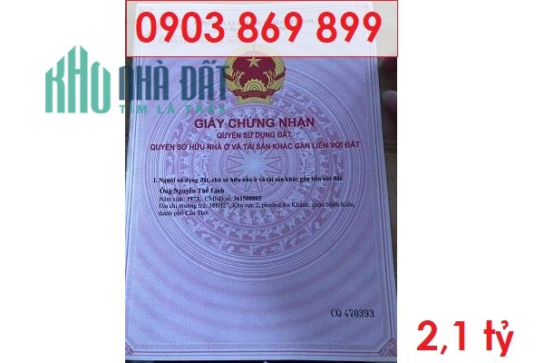 Bán đất nền đẹp hẻm đường Trần Nam Phú gần chợ Bún Sáng, Ninh Kiều; 2,1 tỷ; 0903869899