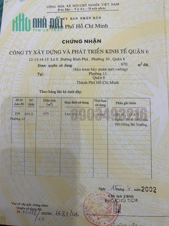 Chính chủ cần bán đất 670m2 mặt tiền Bình Phú, Phường 11, Quận 6