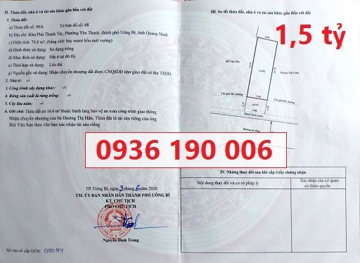 Cần bán gấp đất PHÚ THÀNH TÂY, UÔNG BÍ, QUẢNG NINH Giá đầu tư chỉ hơn 1TỶ, 0936190006