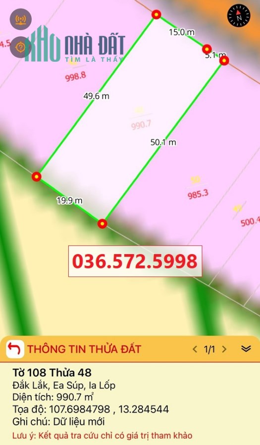 Chính chủ cần bán lô đất tại Ia Lop, Ea Sup, Đăk Lăk; 550tr; 0365725998