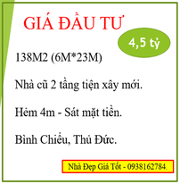 Giá đầu tư-138m2(6×23)-Bình Chiểu-TĐ-2 tầng-HXH-Sát MT kinh doanh