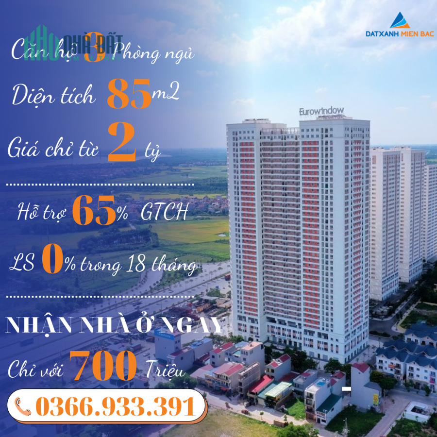 Sở hữu căn hộ 3 ngủ mới 85m2 giá chỉ hơn 2,1 tỷ đâu có khó. Trả trước chỉ 700tr