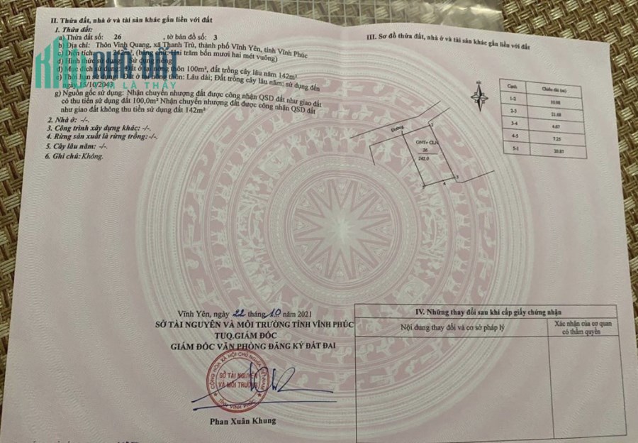 Bán 242m2 đất Vĩnh Quang, Thanh Trù , Vĩnh Yên , giá: 10tr/m2.Liên hệ: 0986.454.393-0986.797.222